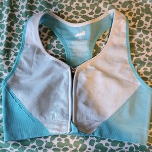Avia Aqua and Light Blue Front-Zip Racerback Sports Bra